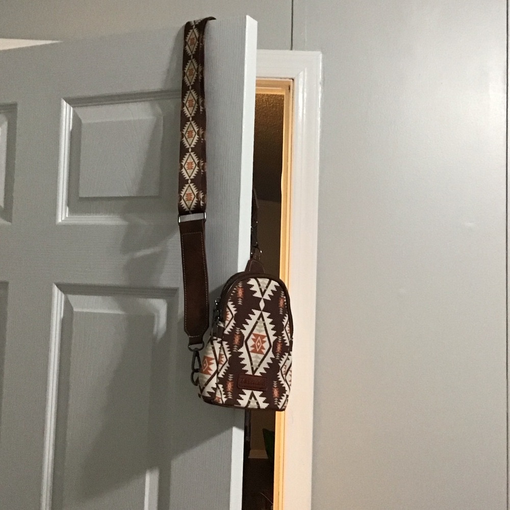 Aztec Pattern Crossbody Bag in Brown & Cream